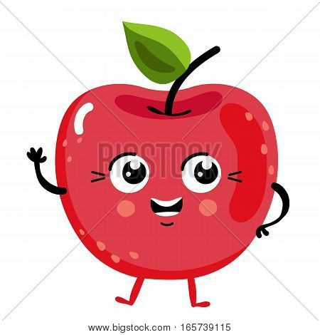 Cute fruit cherry cartoon character isolated on white background vector illustration. Funny positive and friendly cherry emoticon face icon. Happy smile cartoon face food emoji, comical fruit mascot