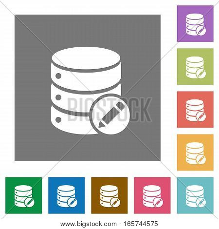 Edit database flat icons on simple color square backgrounds