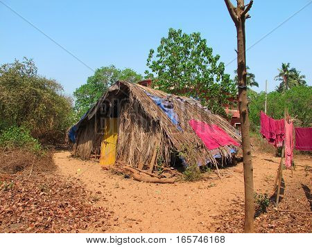Poor indian house on the ocean beach