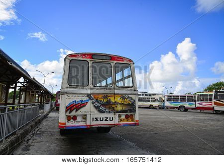 Local Bus At Mahebourg Station In Mauritius