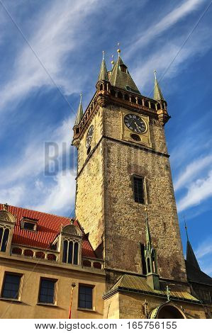 Town Hall Tower (Staromestska Radnice) at the Old Town Square Prague Chech republic