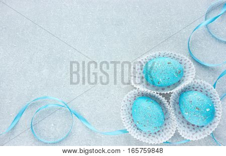 Easter eggs happy easter background top view