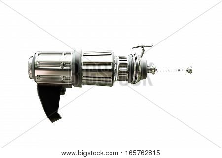 3d illustration of a retro metal space gun isolated on white background