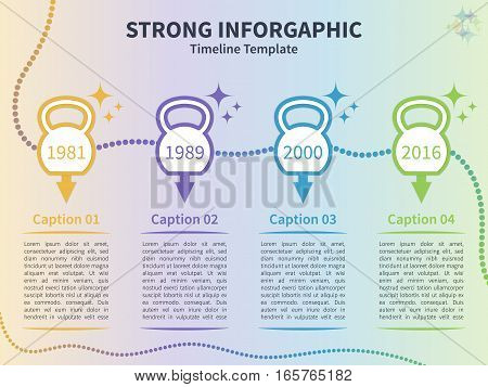 Vector infographic template. Timeline concept with kettlebell stylized elements on the colorful background.