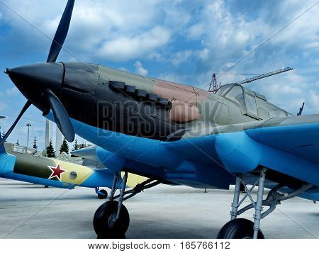 Upper Pyshma, Russia - Jule 02, 2016: Soviet attack plane IL-2, sample 1942 - exhibit of the Museum of military equipment 