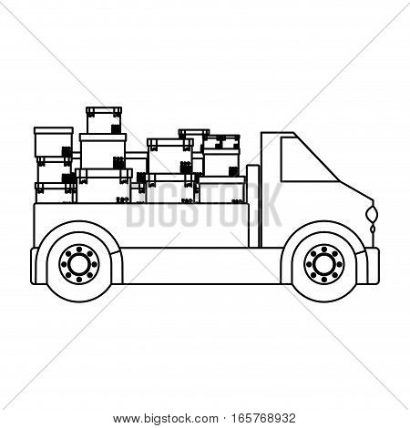 black silhouette contour transport truck with boxes vector illustration
