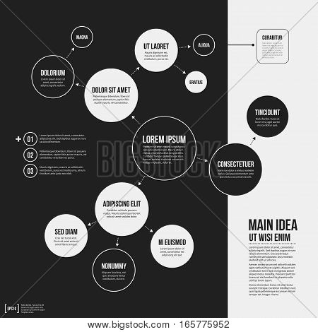 Organization Chart Template With Geometric Elements On Black Background. Useful For Science And Busi