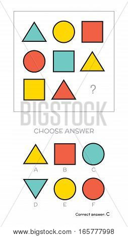 IQ test. Choose correct answer. Logical tasks composed of geometric shapes. Vector illustration