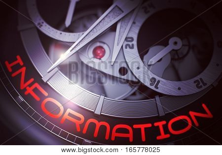 Information on the Face of Elegant Watch Machinery Macro Detail Monochrome. Luxury Wristwatch with Information Inscription on Face. Time and Business Concept with Glowing Light Effect. 3D Rendering.