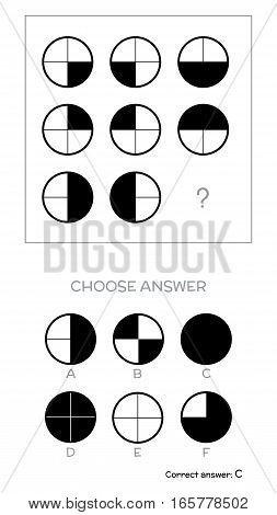 IQ test. Choose correct answer. Logical tasks composed of geometric shapes. Vector illustration