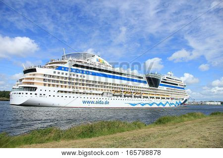 Velsen; the Netherlands June 22nd 2014 : Aida Stella on North Sea Canal on it's way to the Amsterdam Cruise Terminal
