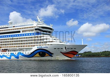 June 22nd 2014. Velsen; the Netherlands: Aida Stella on North Sea Canal on it's way to the Amsterdam Cruise Terminal