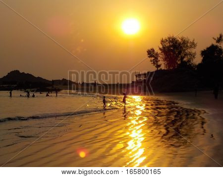 india beach sunset sea sun light stone
