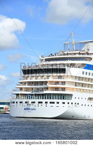 June 22nd 2014. Velsen; the Netherlands: Aida Stella on North Sea Canal on it's way to the Amsterdam Cruise Terminal
