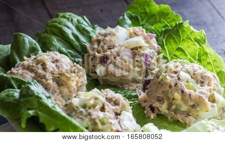 Tuna salad in Romaine lettuce leaves. Gainey Vineyard's Lemony Dill Seasoning really amps up the flavor in this simple dish.