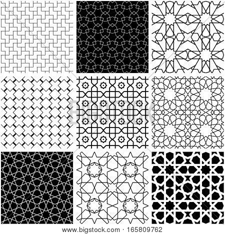 Arabic geometric style abstract patterns in black and white