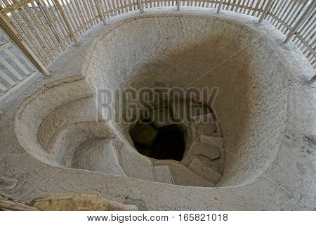 spiral stairs leading to an ancient underground grave in Tierradentro