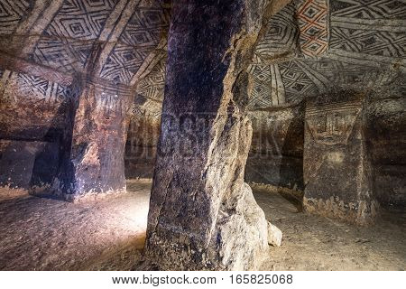 pre-columbian underground burial chamber in Tierradentro Colombia