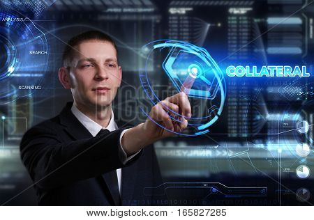 Business, Technology, Internet And Network Concept. Young Businessman Working On A Virtual Blackboar