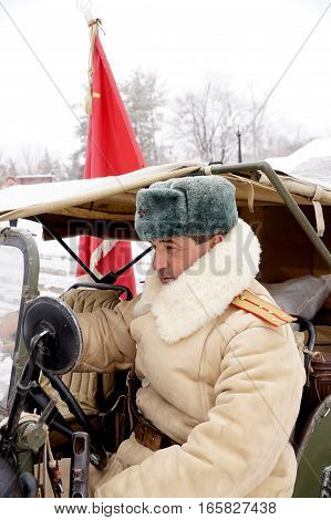 Officer the defender of Stalingrad in winter regimentals reconstruction
