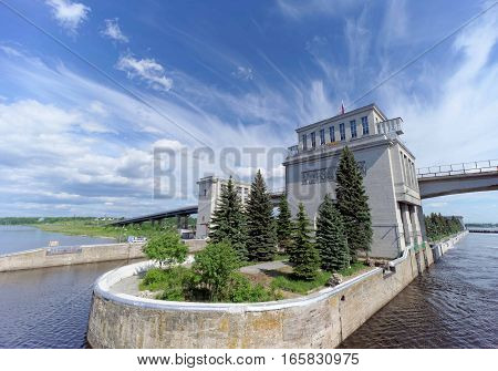 Gorodets, Russia - June 2.2016. View of the lower gateway Gorodetsky to the Volga River