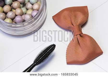 Cosmetic Tools and products on a white background