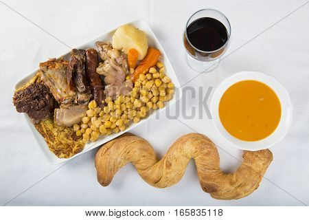 Cocido A Spanish Stew With Assortment Of Meat And Chikpeas