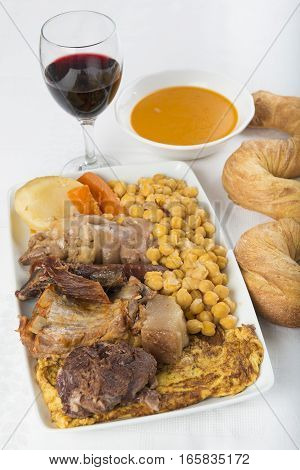Cocido A Spanish Stew With Assortment Of Meat And Chikpeas