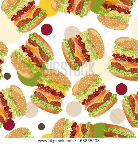 Fast food pattern. Hand draw retro illustration. Vintage design.