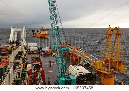 Deck Of The Pipelaying Barge.