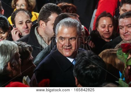 Bucharest Romania December 6 2009: The former Prime Minister Adrian Nastase reacts after the first exit polls of presidential elections in Romania.