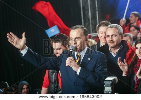 Bucharest Romania December 6 2009: The former Foreign Minister Mircea Geoana reacts after the first exit polls of presidential elections in Romania.