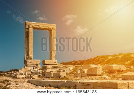 Portara of Naxos famous landmark of greece in the sunset