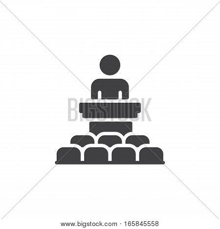 Speaker conference icon vector filled flat sign solid pictogram isolated on white. Podium symbol logo illustration