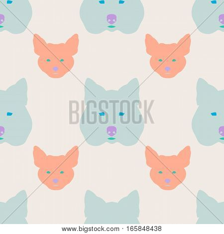 fox and wolf seamless pattern in pastels