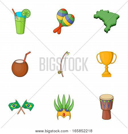 Symbols of Brazil icons set. Cartoon illustration of 9 symbols of Brazil vector icons for web
