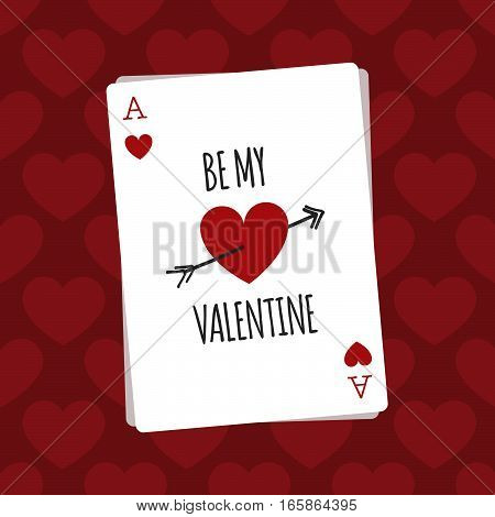 Be my Valentine playing card illustration on red background