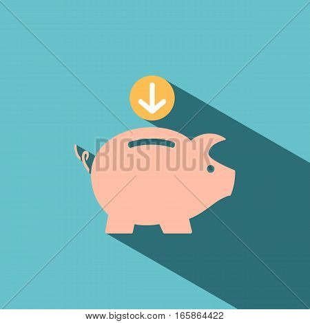 Piggy bank icon with shade and blue background