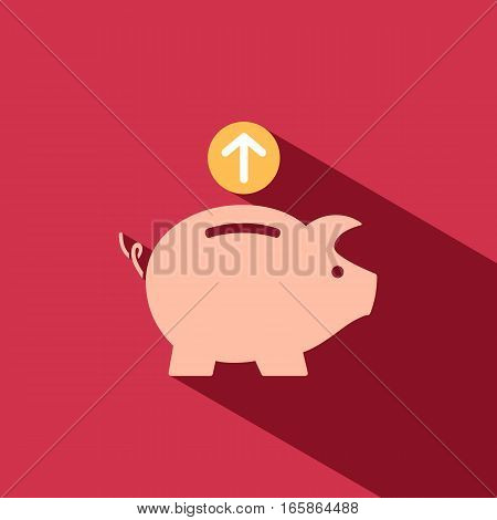 Piggy bank icon with shade on red background