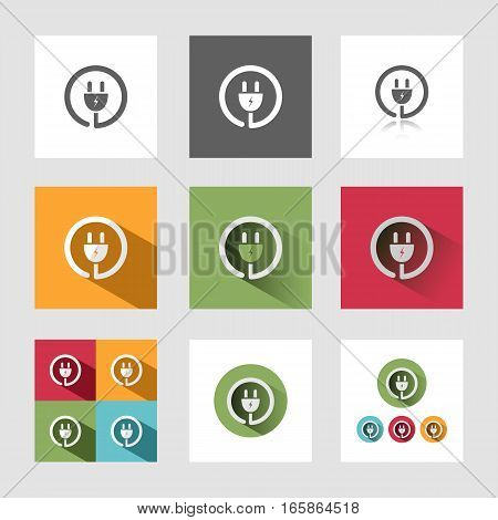 Plug icon in different versions on grey background
