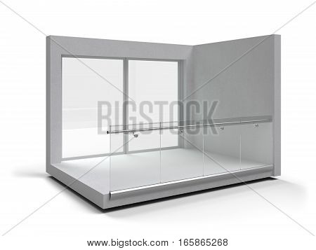 Aluminum frameless glass balustrade and handrail. 3d illustration