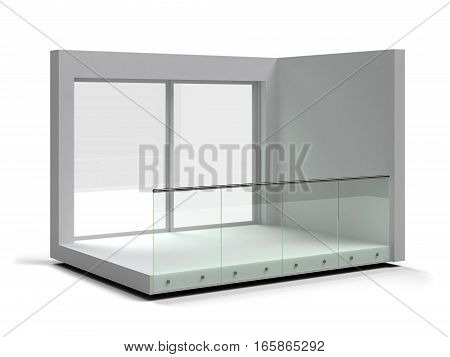 Aluminum frameless glass balustrade and handrail. 3d illustration