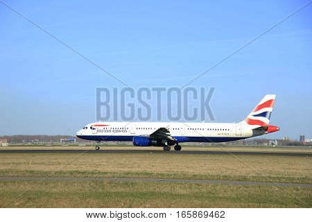 March 22nd 2015 Amsterdam Schiphol Airport G-EUXD British Airways Airbus A321-231 take off from Polderbaan Runway