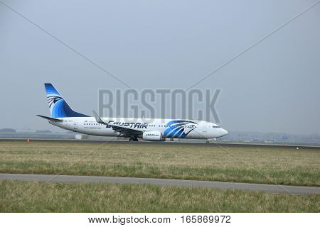 March 24th 2015 Amsterdam Schiphol Airport SU-GDX EgyptAir Boeing 737-866(WL) take off from Polderbaan Runway