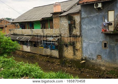 Slums from behind with tree photo taken in Depok Indonesia java
