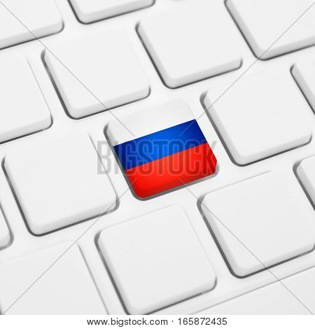 Russian Language Or Russia Web Concept. National Flag Button Or Key On Keyboard