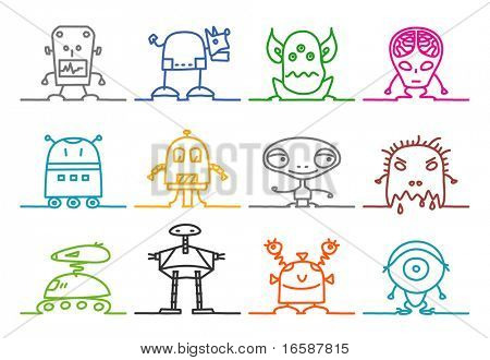 singola linea alieni & robot