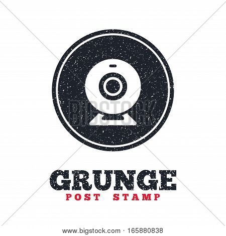 Grunge post stamp. Circle banner or label. Webcam sign icon. Web video chat symbol. Camera chat. Dirty textured web button. Vector