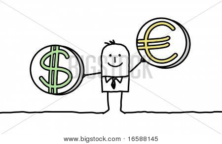 man with dollar & euro