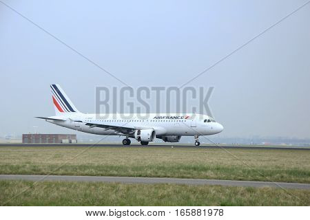 March 24th 2015 Amsterdam Schiphol Airport F-GKXB Air France Airbus A320-212 landing on Polderbaan Runway